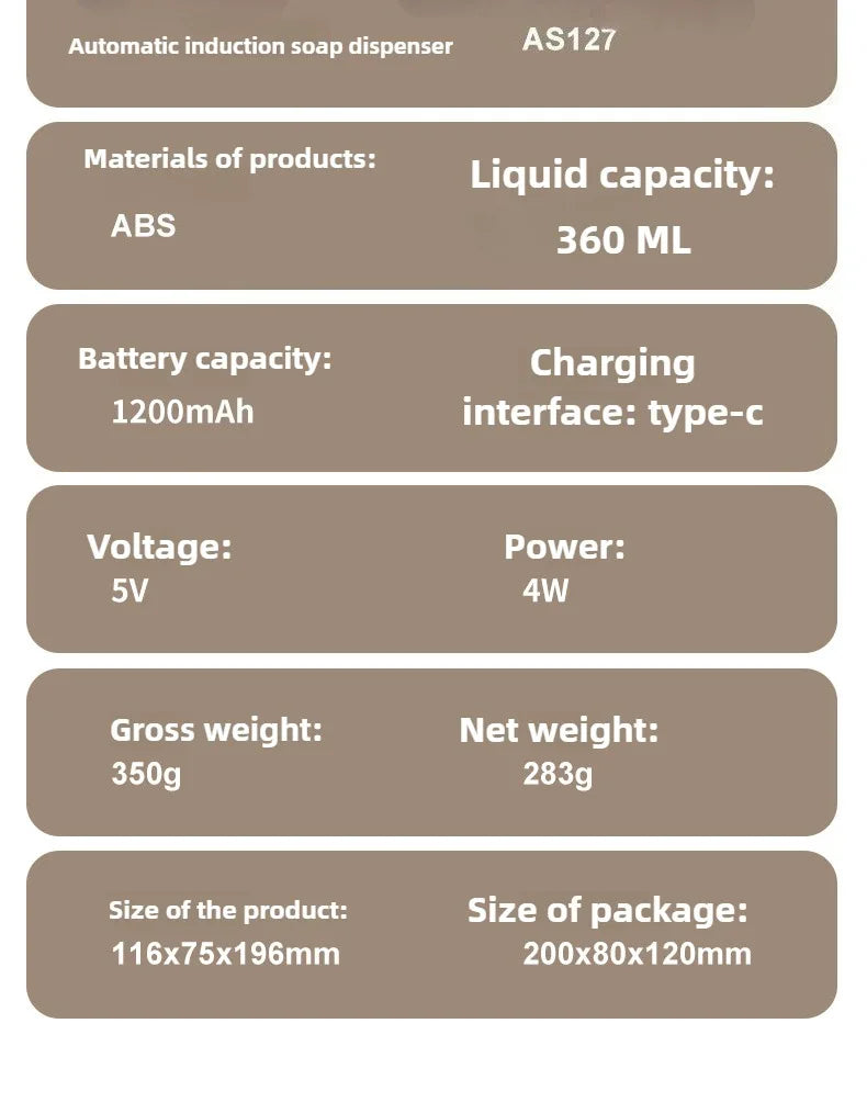 Automatic Soap Dispenser Touchless Foaming Soap Dispenser 350ml USB Rechargeable Electric 4 Level Adjustable Foam Soap Dispenser